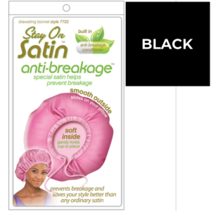 Anti-Breakage Bonnet Adjustable Drawstring Black 7722 STAY ON SATIN