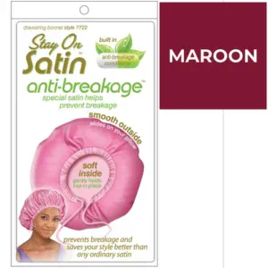 Anti-Breakage Bonnet Adjustable Drawstring Maroon 7722 STAY ON SATIN