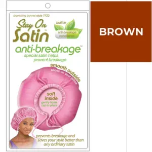 Anti-Breakage Bonnet Adjustable Drawstring Brown 7722 STAY ON SATIN